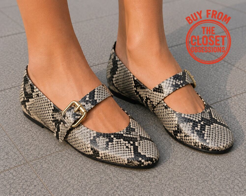 Zara NWT Snake Print Mary Jane Ballet Flats 7.5 EU38